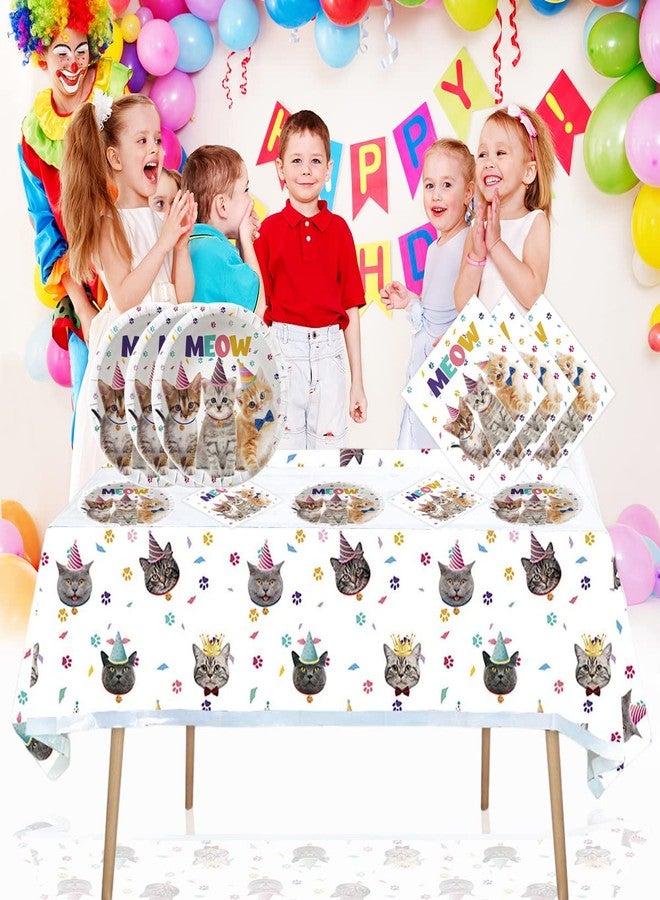 OULUN Cat Party Supplies Tableware ,20 Plates and 20 Napkins and Tablecloth71 '' x 42 '',Kids Cat Birthday Theme Party Decorate Supplies - Image 2